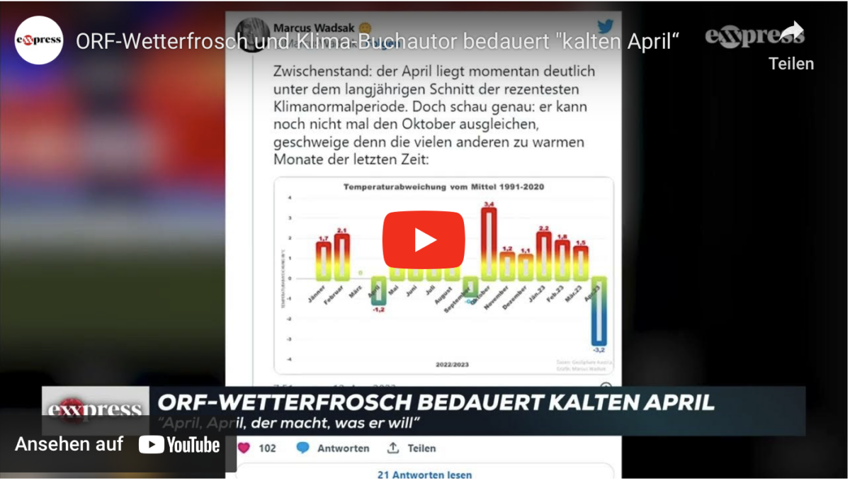 Klimasensation: ORF-Wetterfrosch und Klima-Buchautor bedauert „kalten April“!