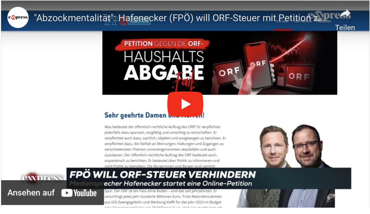 „Abzockmentalität“: Hafenecker (FPÖ) will ORF-Steuer mit Petition zu Fall bringen