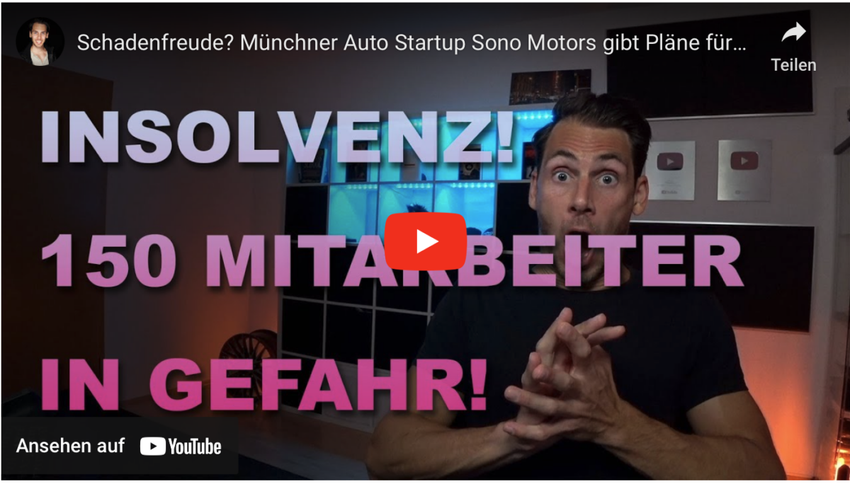 Schadenfreude? Münchner Auto Startup Sono Motors gibt Pläne für Solarauto auf!