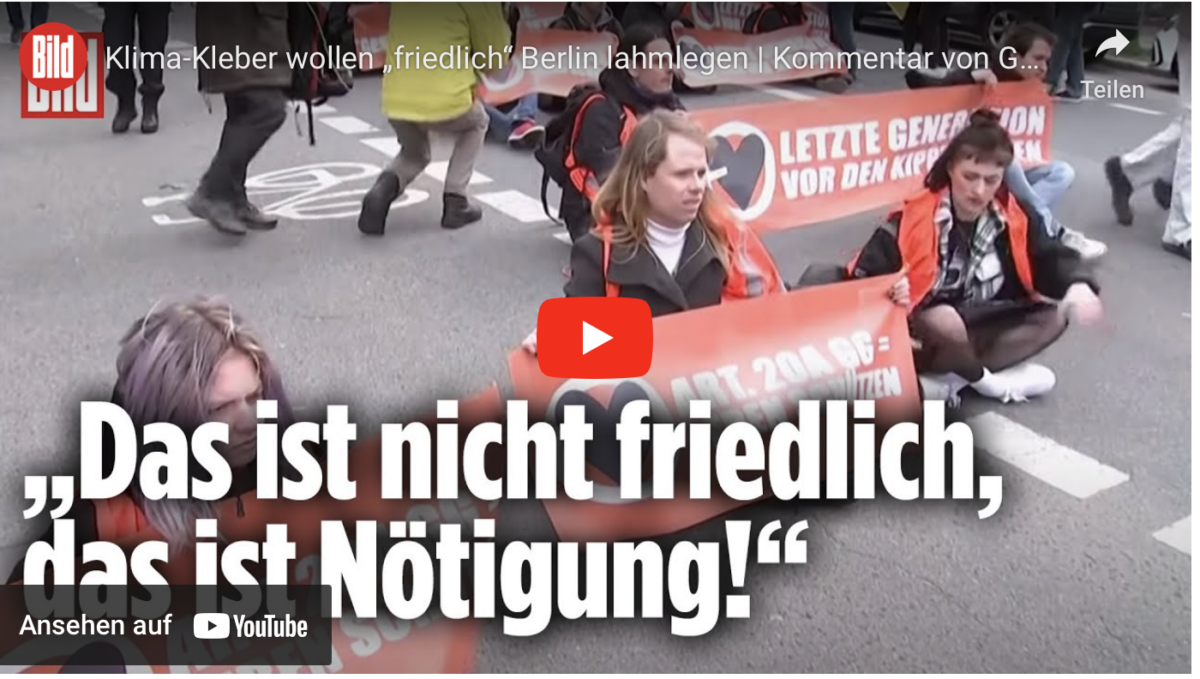 Klima-Kleber wollen „friedlich“ Berlin lahmlegen!