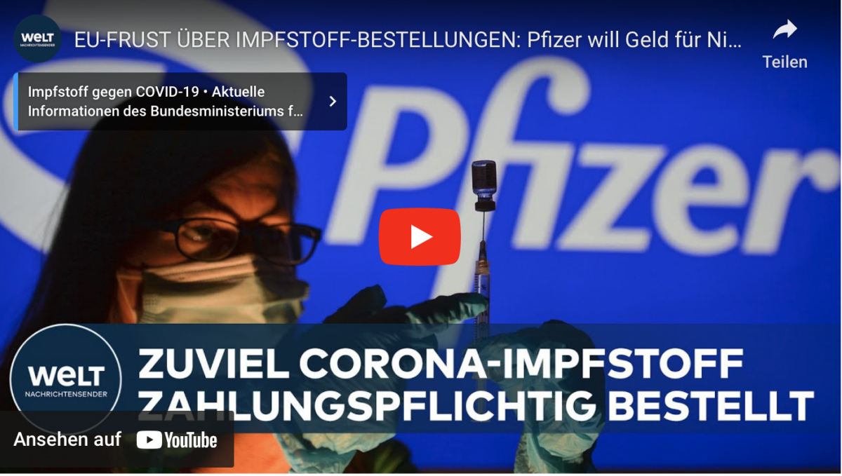EU-FRUST ÜBER IMPFSTOFF-BESTELLUNGEN: Pfizer will Geld für Nicht-Lieferung von Corona-Impfdosen!