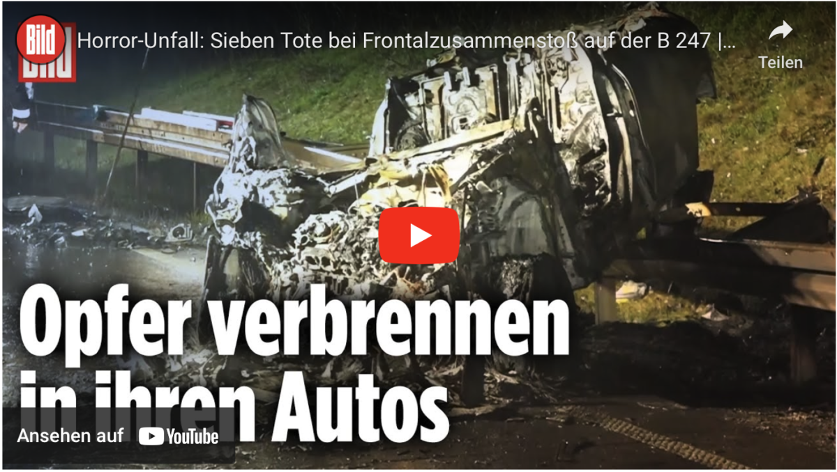 Horror-Unfall: Sieben Tote bei Frontalzusammenstoß auf der B 247 | Thüringen