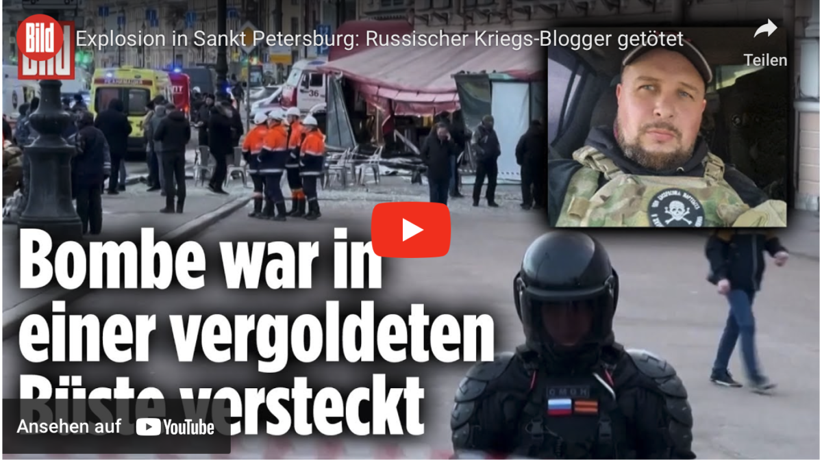 Explosion in Sankt Petersburg: Russischer Kriegs-Blogger getötet!
