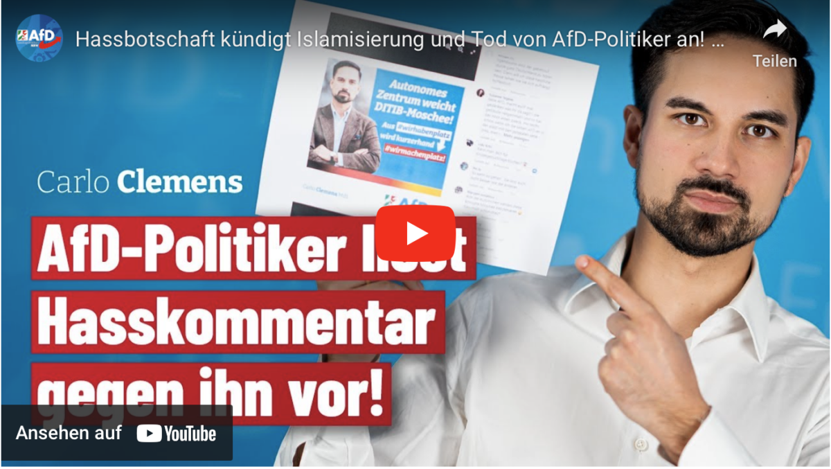 Hassbotschaft kündigt Islamisierung und Tod von AfD-Politiker an!