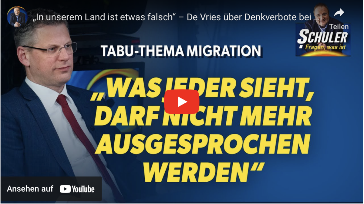 „In unserem Land ist etwas falsch“ – De Vries über Denkverbote bei Migration!