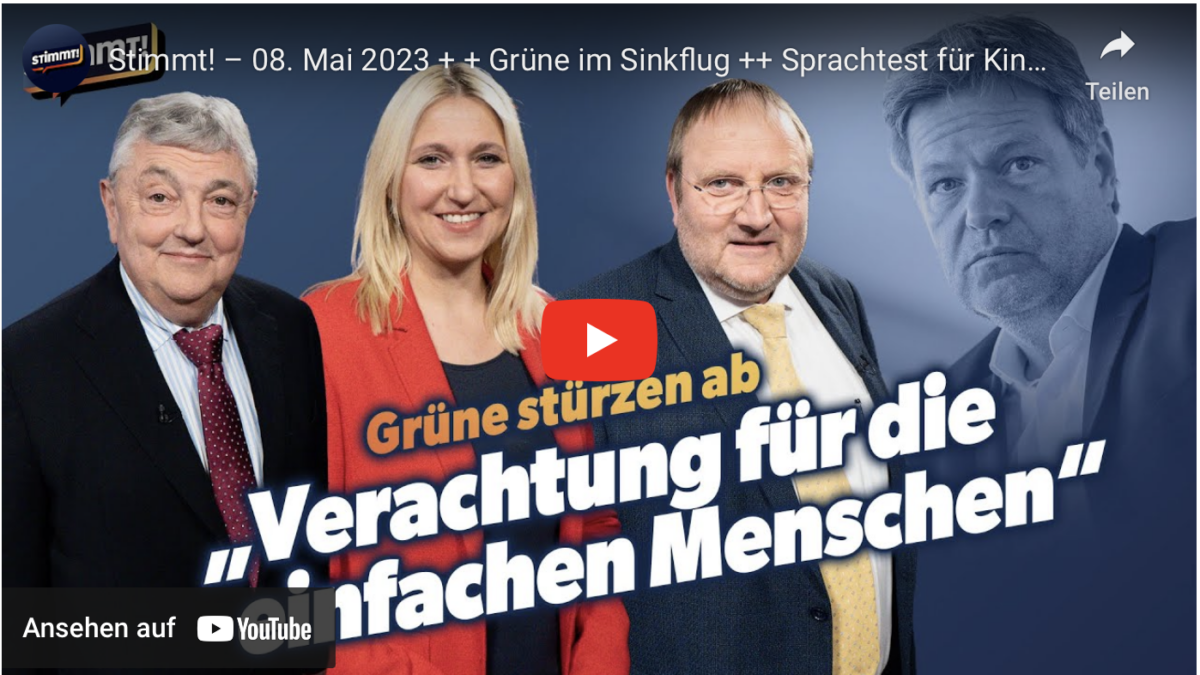 Stimmt! – 08. Mai 2023 + + Grüne im Sinkflug ++ Sprachtest für Kinder ++ Protest gegen Netrebko