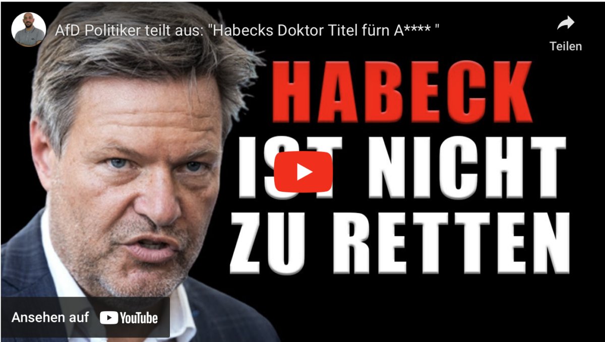 AfD Politiker teilt aus: „Habecks Doktor Titel fürn A**** „