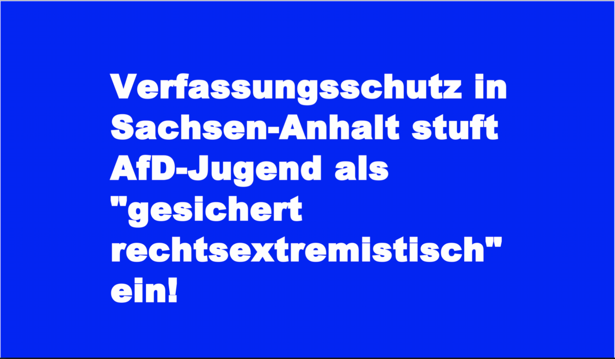 Verfassungsschutz in Sachsen-Anhalt stuft AfD-Jugend als „gesichert rechtsextremistisch“ ein!