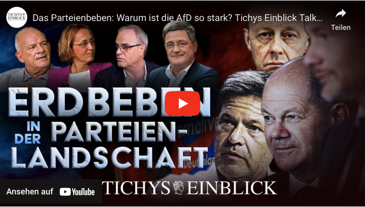 Das Parteienbeben: Warum ist die AfD so stark? Tichys Einblick Talk mit von Storch, Hahne und Mai