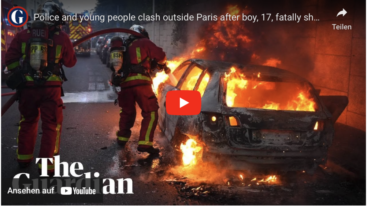 Zusammenstoß zwischen Polizei und Jugendlichen vor Paris, nachdem ein 17-jähriger Junge von einem Polizisten tödlich angeschossen wurde!