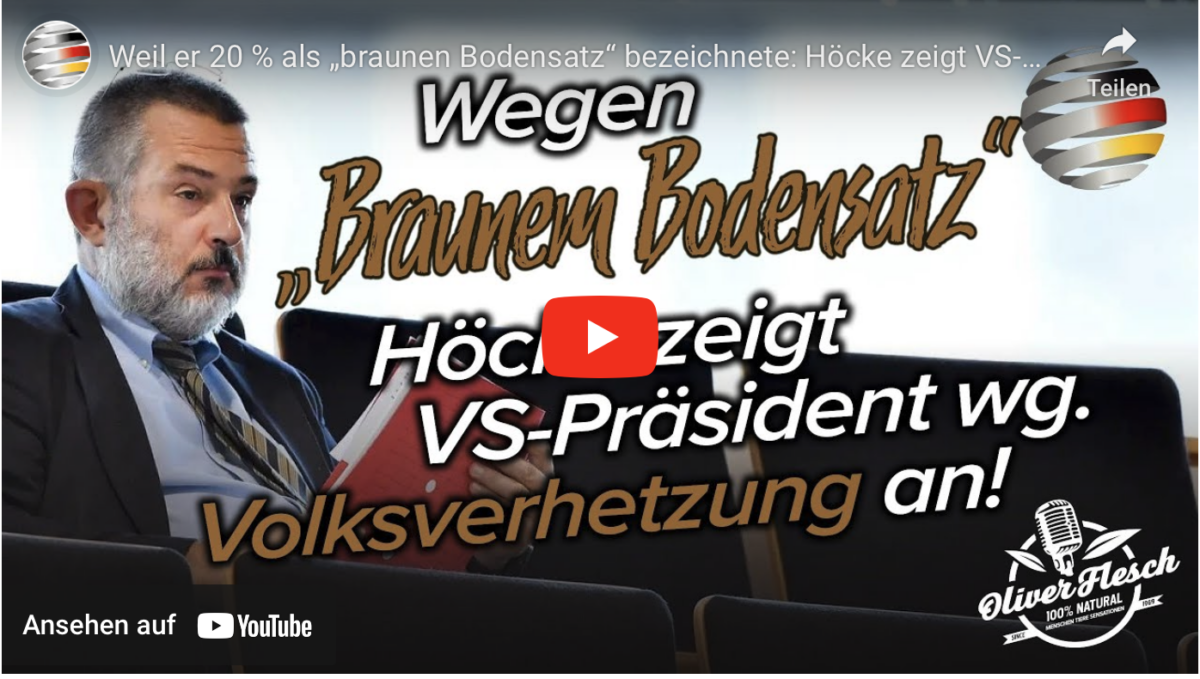 Weil er 20 % als „braunen Bodensatz“ bezeichnete: Höcke zeigt VS-Präsident wg. Volksverhetzung an!