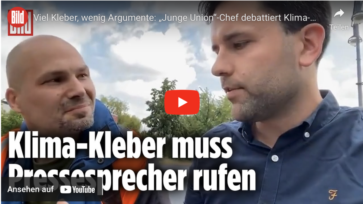 Viel Kleber, wenig Argumente: „Junge Union“-Chef debattiert Klima-Kleber weg!