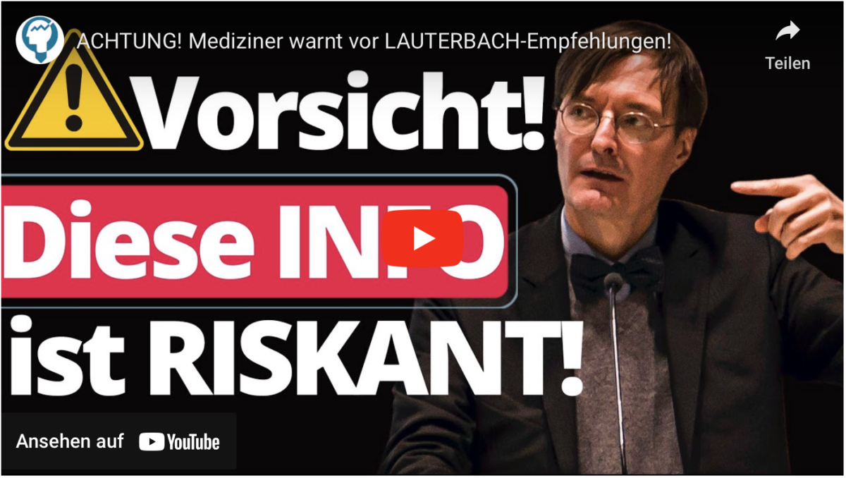 ACHTUNG! Mediziner warnt vor LAUTERBACH-Empfehlungen!