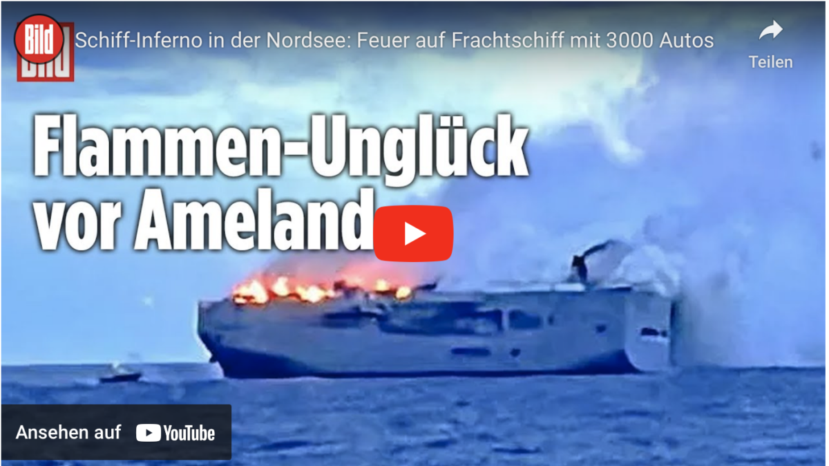 Schiff-Inferno in der Nordsee: Feuer auf Frachtschiff mit 3000 Autos