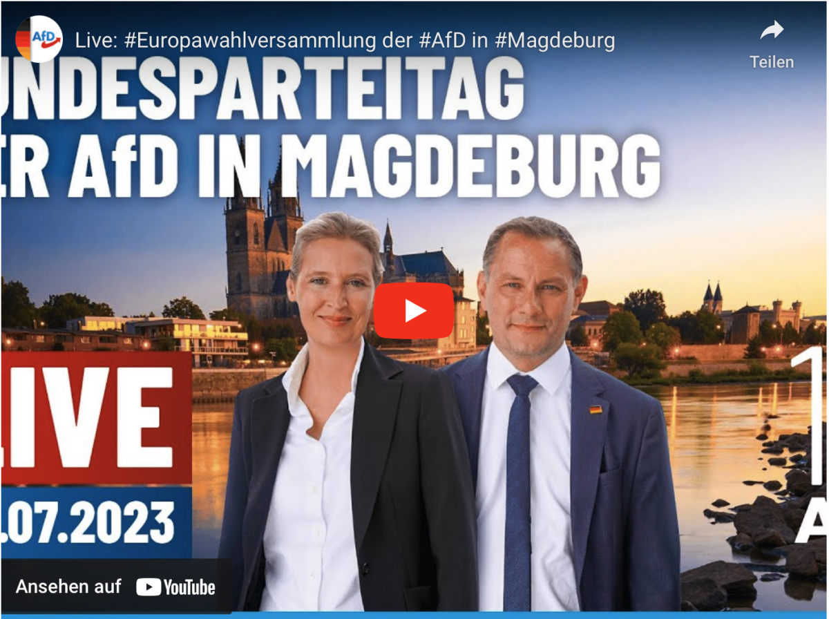Live: #Europawahlversammlung der #AfD in #Magdeburg um 10:00 Uhr!