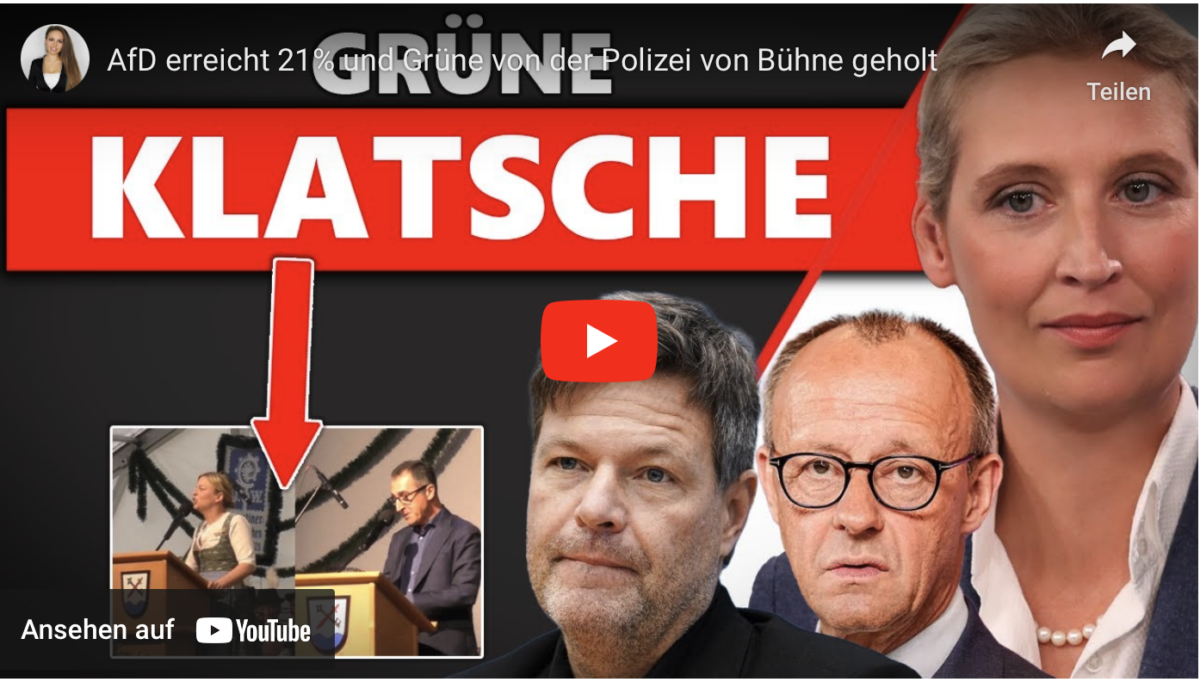 AfD erreicht 21% und Grüne von der Polizei von Bühne geholt!