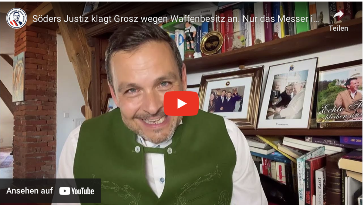 Söders Justiz klagt Grosz wegen Waffenbesitz an. Nur das Messer ist ein Flaschenöffner!
