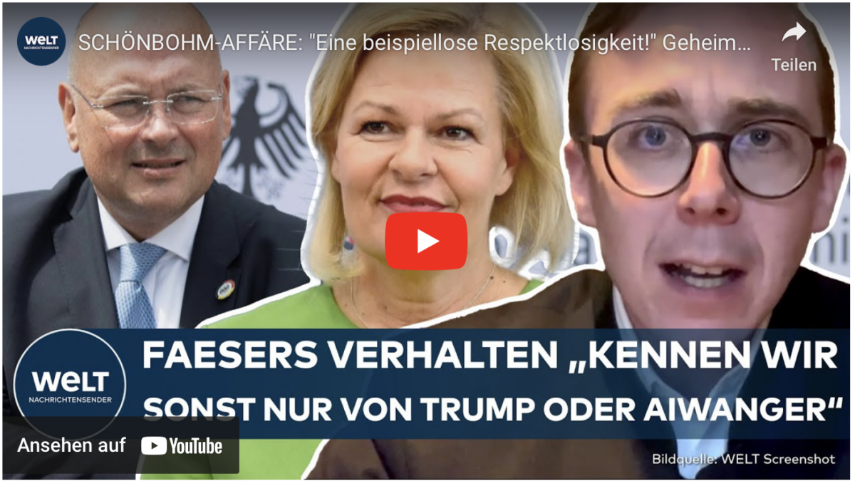 SCHÖNBOHM-AFFÄRE: „Eine beispiellose Respektlosigkeit!“ Geheimakte setzt Faeser weiter unter Druck