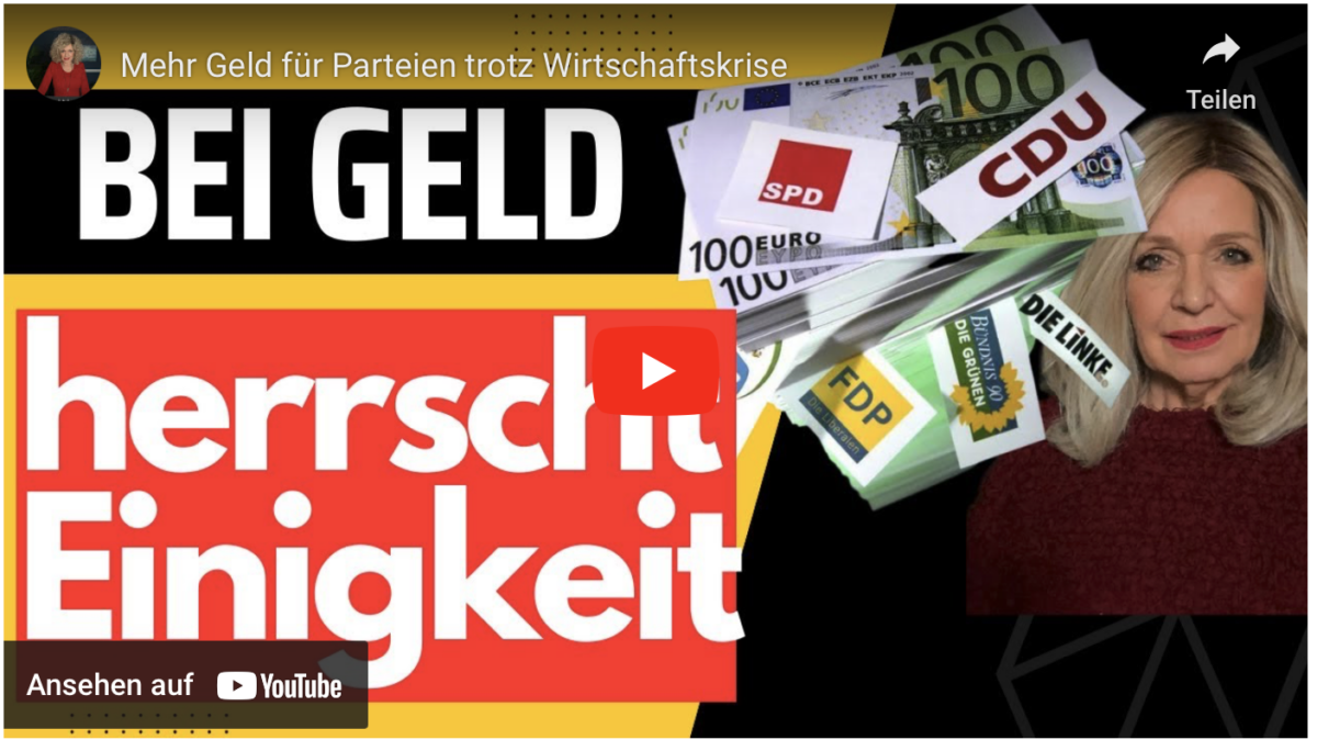 Bei Geld herrscht Einigkeit in der Politik! Mehr Geld für Parteien trotz Wirtschaftskrise!
