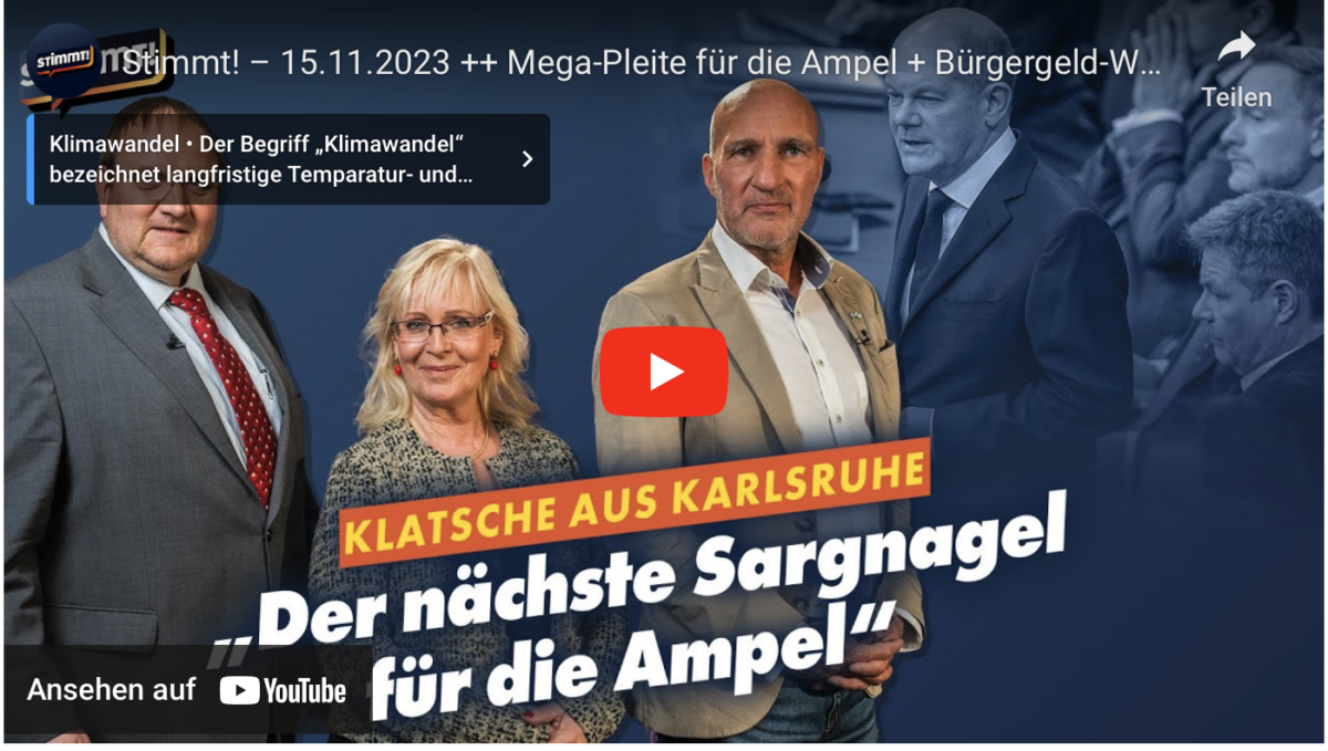 Stimmt! – 15.11.2023 ++ Mega-Pleite für die Ampel + Bürgergeld-Wahnsinn + Familiennachzug