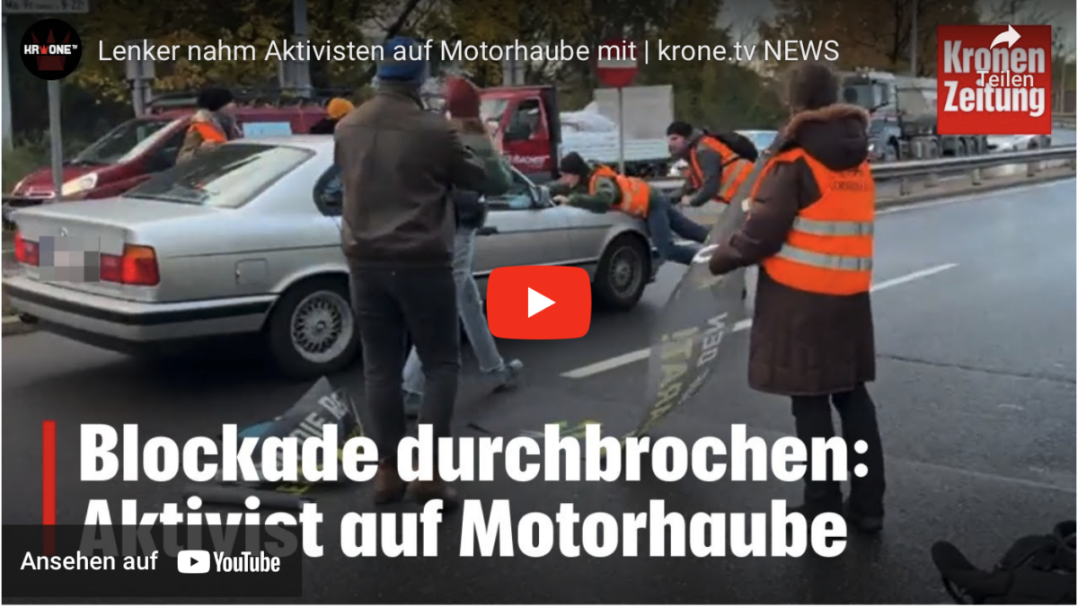 Lenker nahm Aktivisten auf Motorhaube mit | krone.tv NEWS