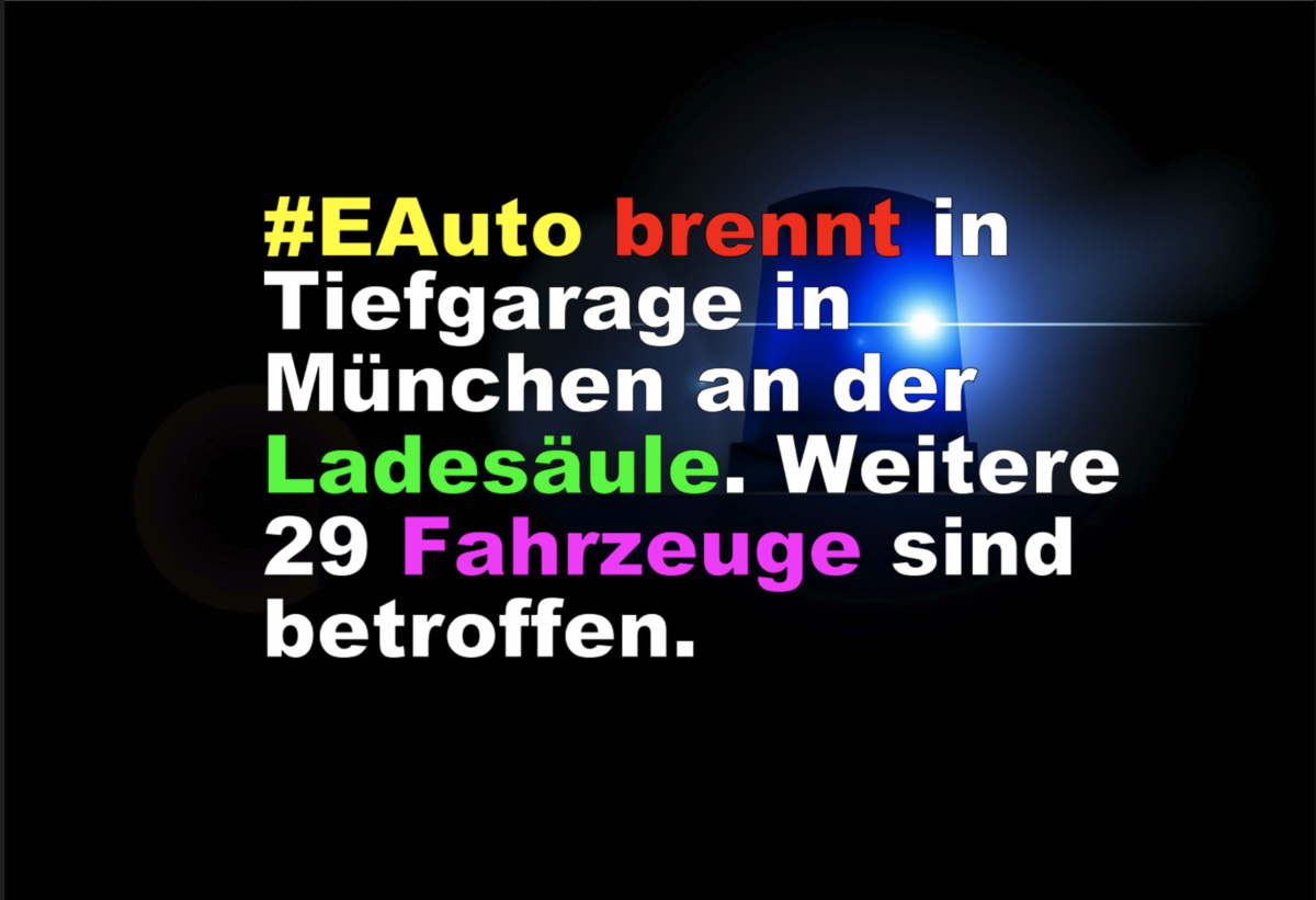 #EAuto brennt in Tiefgarage in München an der Ladesäule. Weitere 29 Fahrzeuge sind betroffen!