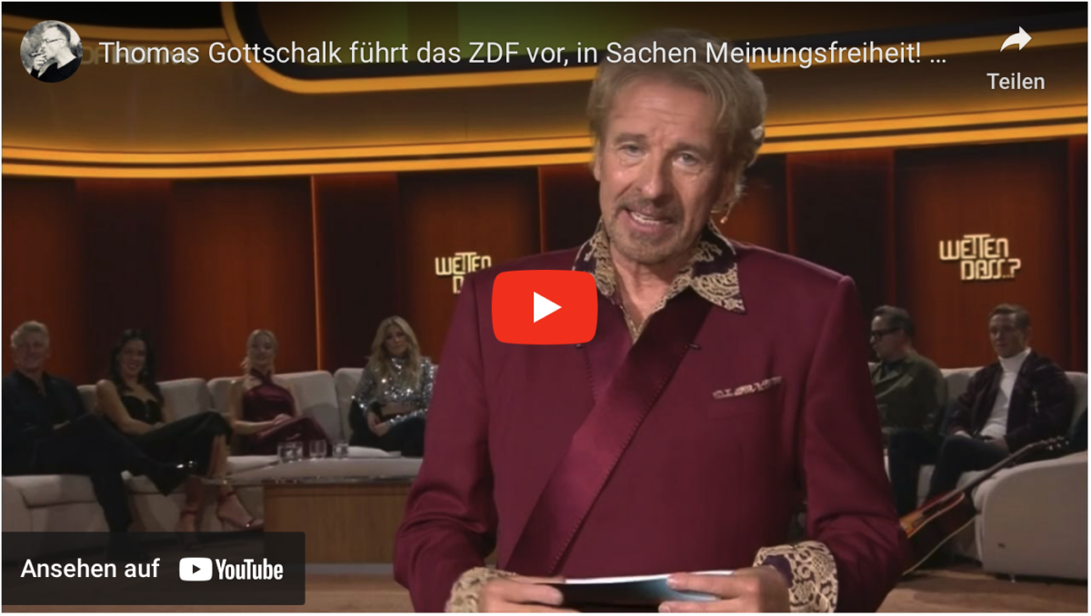 Thomas Gottschalk führt das ZDF vor, in Sachen Meinungsfreiheit!