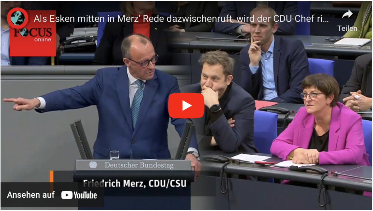 Als Esken mitten in Merz‘ Rede dazwischenruft, wird der CDU-Chef richtig sauer