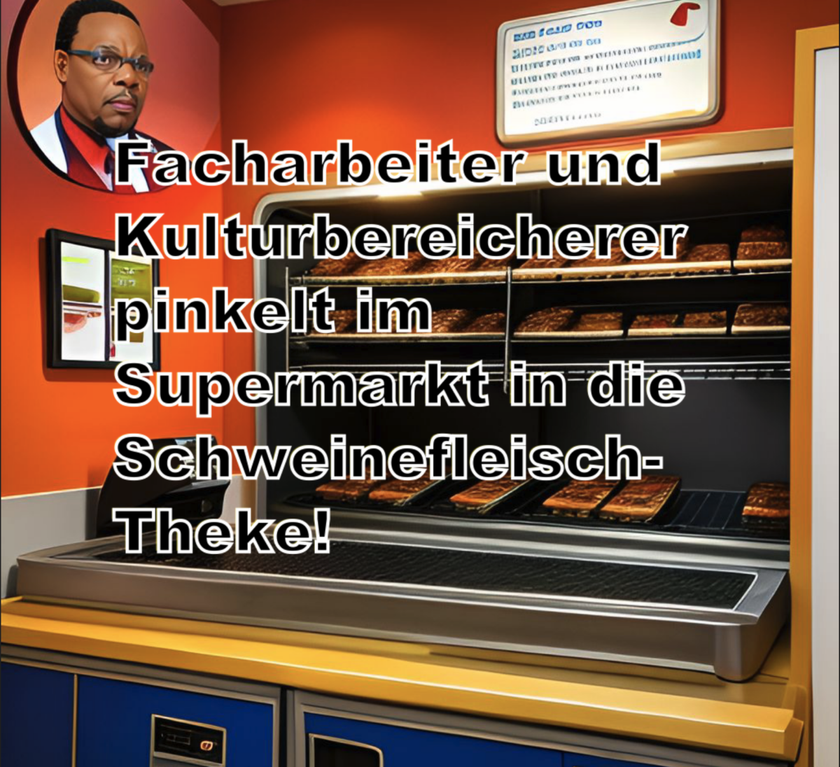 Facharbeiter und Kulturbereicherer pinkelt im Supermarkt in die Schweinefleisch-Theke!