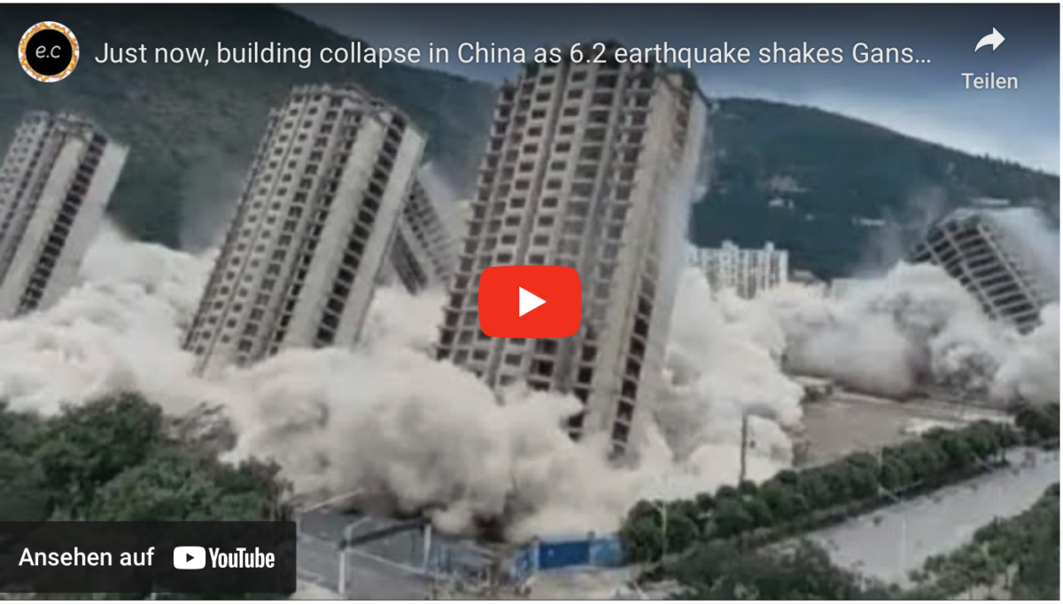 Gerade jetzt stürzt ein Gebäude in China ein, als ein Erdbeben der Stärke 6,2 Gansu und Qinghai!