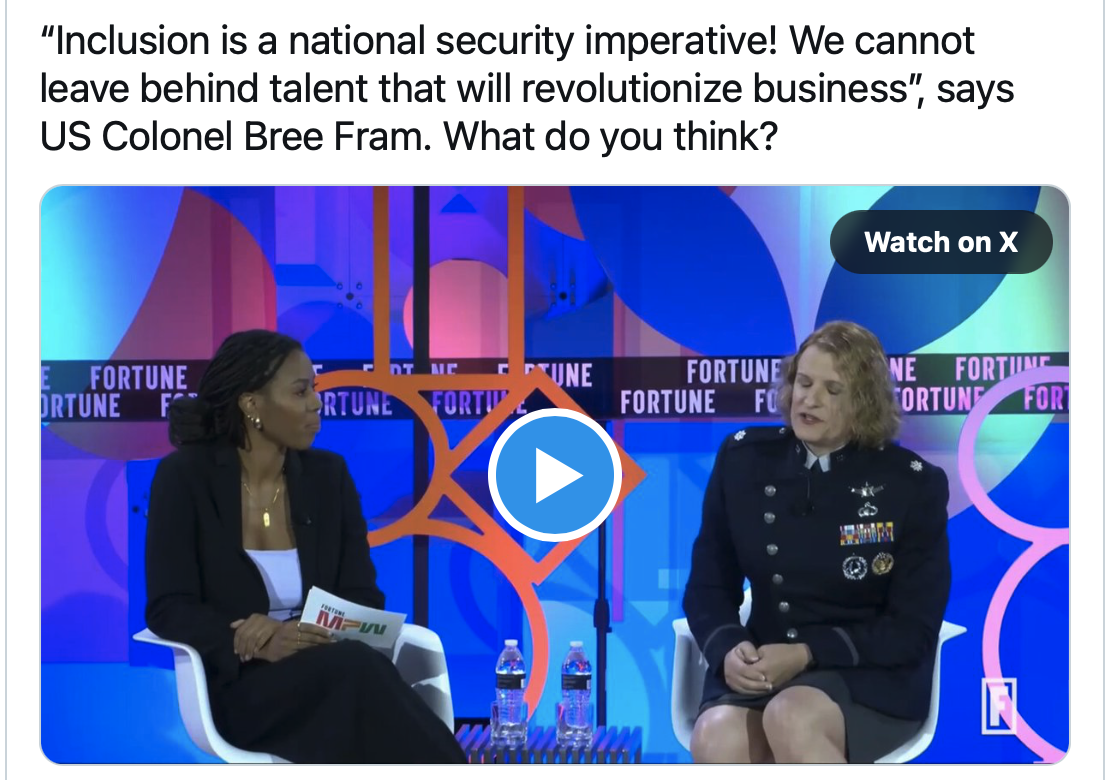„Inklusion ist ein Gebot der nationalen Sicherheit! Wir dürfen keine Talente zurücklassen, die die Wirtschaft revolutionieren werden“, sagt US-Oberst Bree Fram.