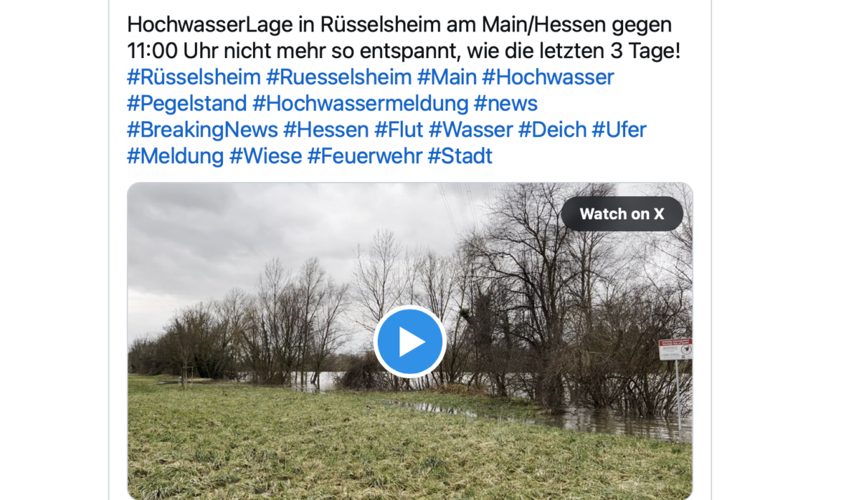 HochwasserLage in Rüsselsheim am Main/Hessen gegen 11:00 Uhr nicht mehr so entspannt, wie die letzten 3 Tage!