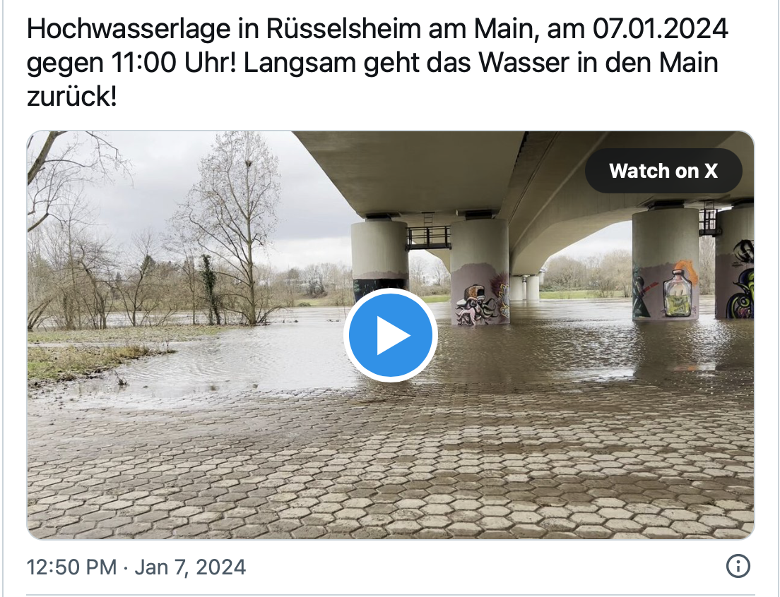 Hochwasserlage in Rüsselsheim am Main, am 07.12.2024 gegen 11:00 Uhr! Langsam geht das Wasser in den Main zurück!