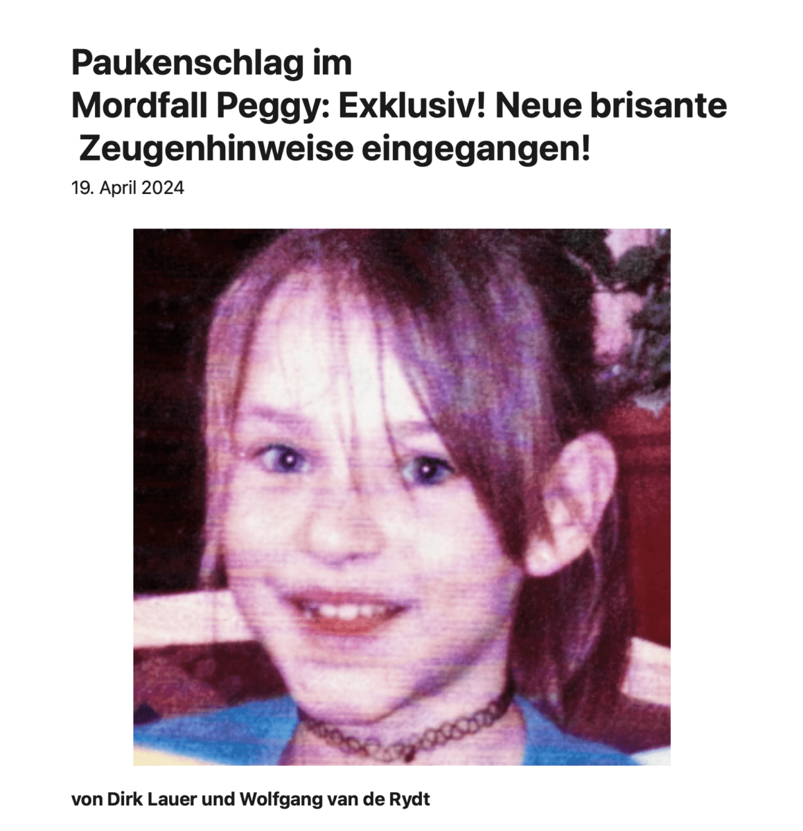 Paukenschlag im Mordfall Peggy: Exklusiv! Neue brisante Zeugenhinweise eingegangen!