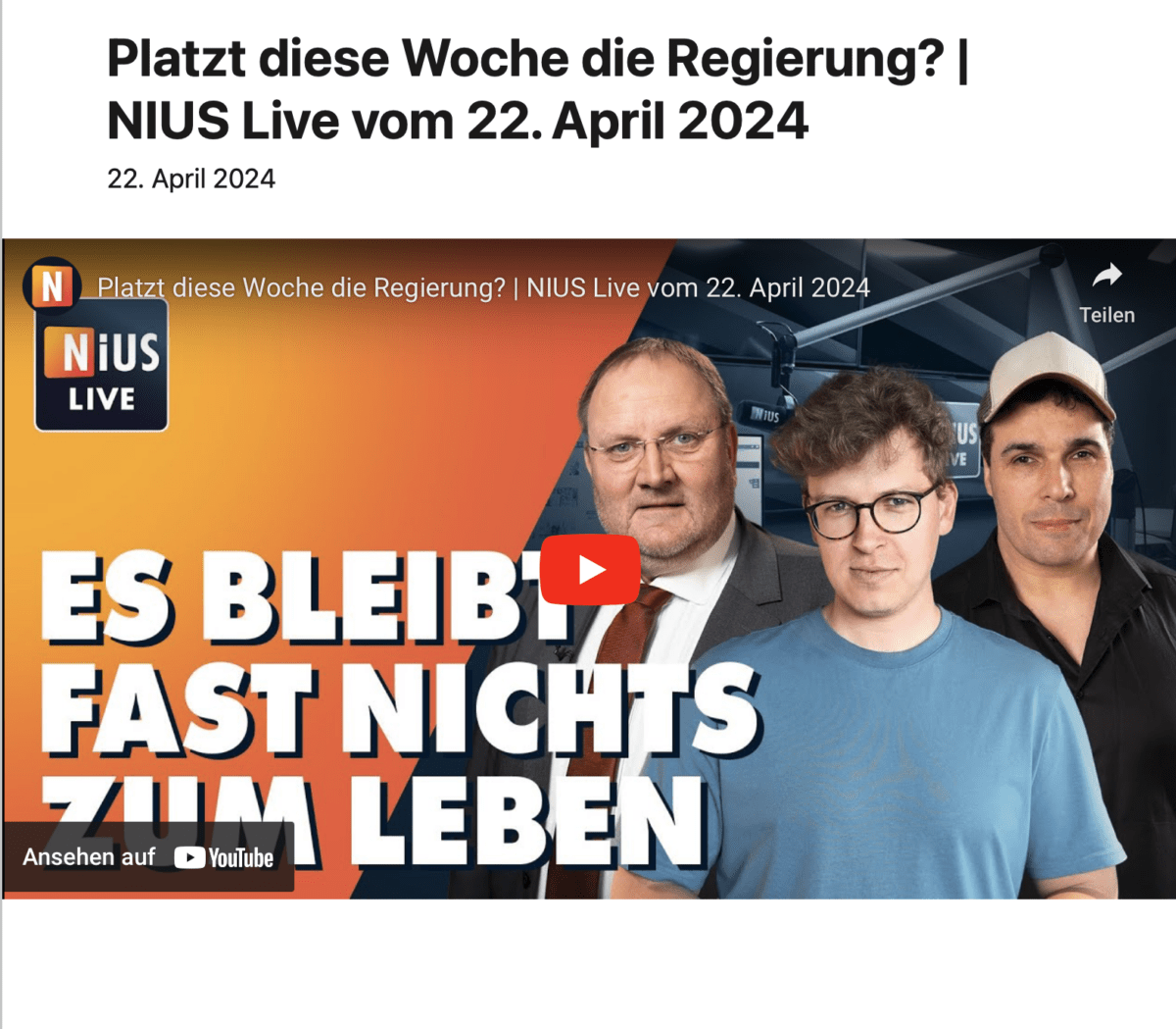 Platzt diese Woche die Regierung? | NIUS Live vom 22. April 2024