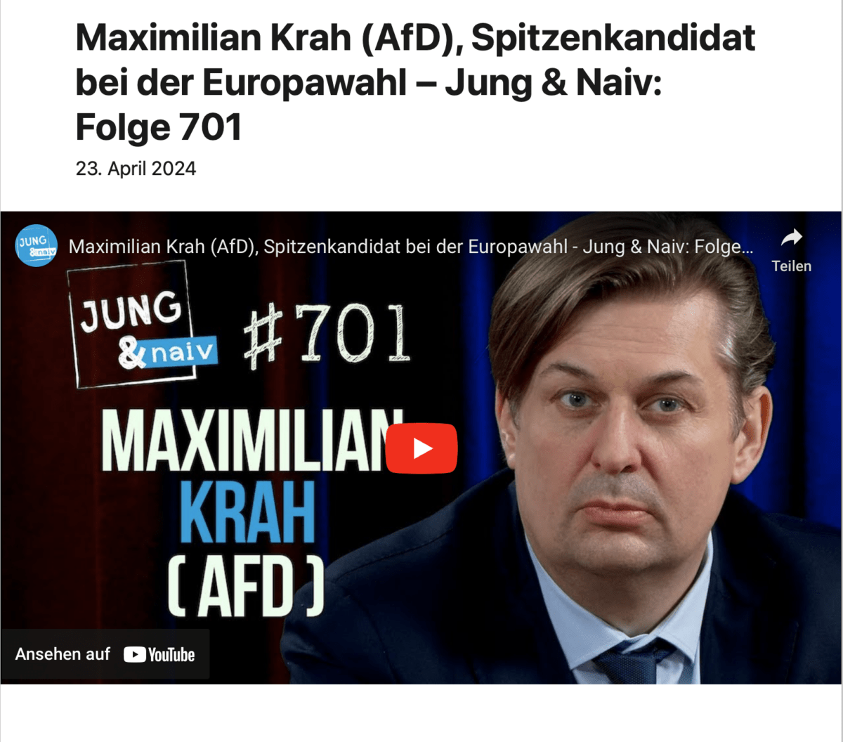 Maximilian Krah (AfD), Spitzenkandidat bei der Europawahl – Jung & Naiv: Folge 701