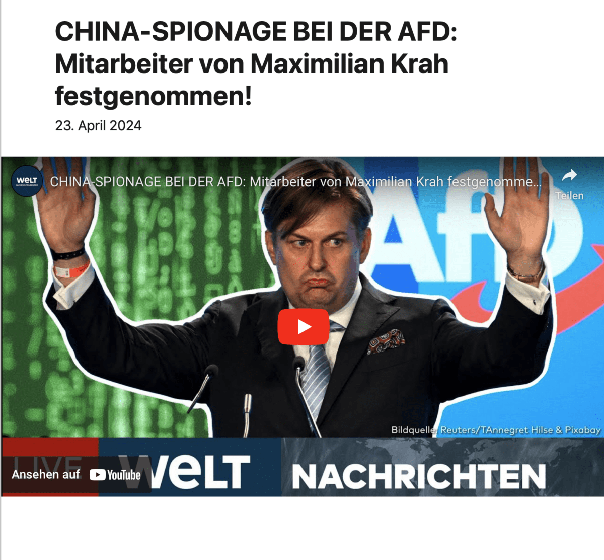 CHINA-SPIONAGE BEI DER AFD: Mitarbeiter von Maximilian Krah festgenommen!