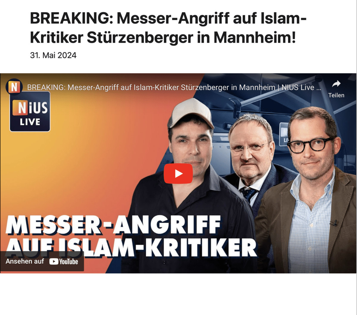 BREAKING: Messer-Angriff auf Islam-Kritiker Stürzenberger in Mannheim!