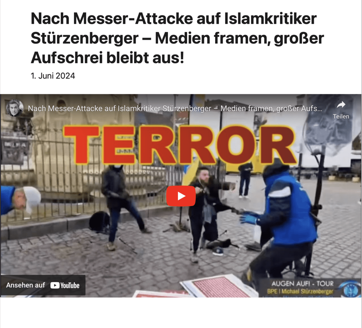 Nach Messer-Attacke auf Islamkritiker Stürzenberger – Medien framen, großer Aufschrei bleibt aus!