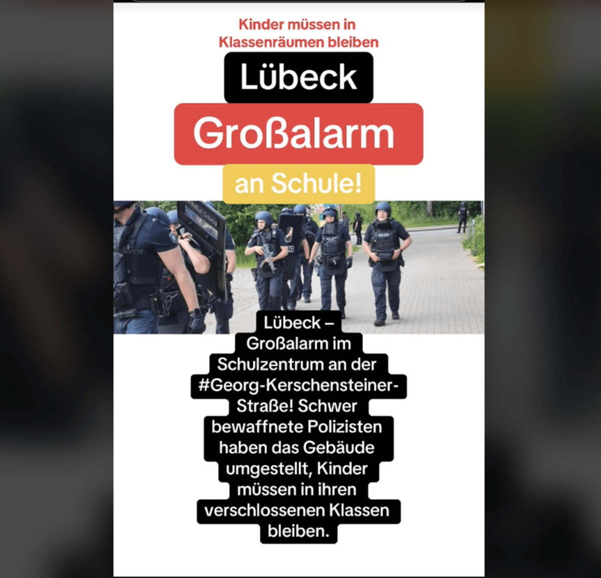Lübeck: Gr0ßalarm an Schule! Kinder müssen in Klassenzimmer bleiben!