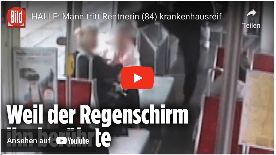 HALLE: Mann tritt Rentnerin (84) krankenhausreif!