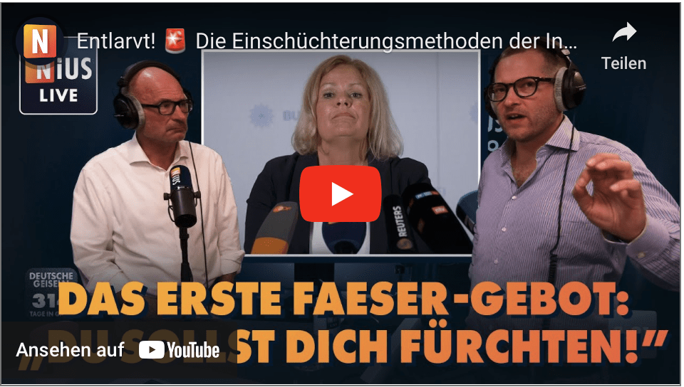 Entlarvt!  Die Einschüchterungsmethoden der Innenministerin | NIUS Live vom 15. August 2024