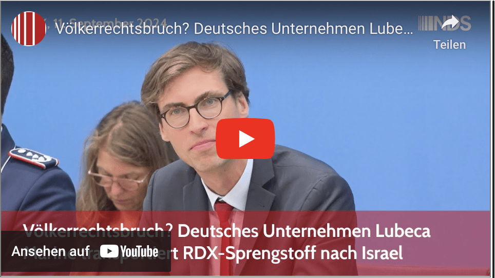 Völkerrechtsbruch? Deutsches Unternehmen Lubeca Marine transportiert RDX-Sprengstoff nach Israel!