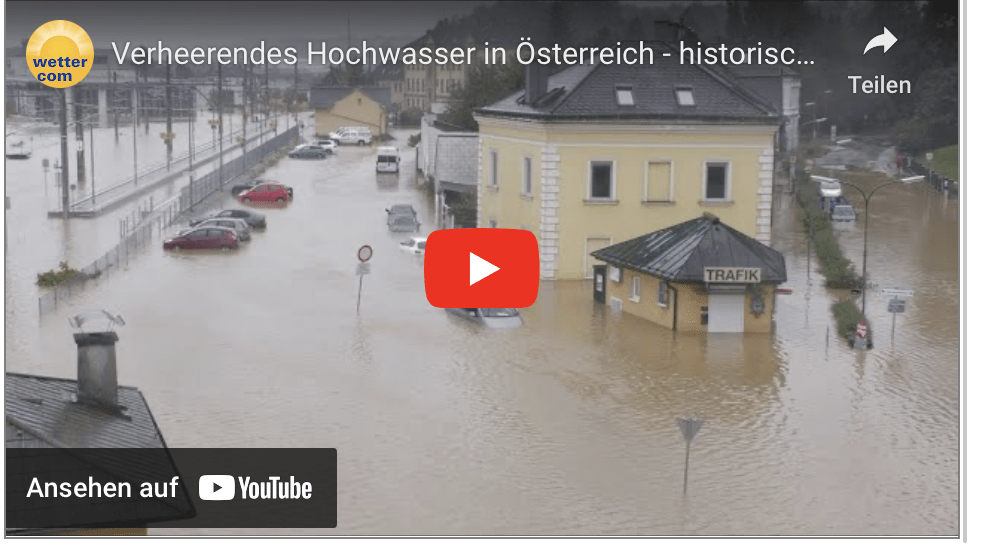 Verheerendes Hochwasser in Österreich – historischer Wasserstand in St. Pölten, Niederösterreich