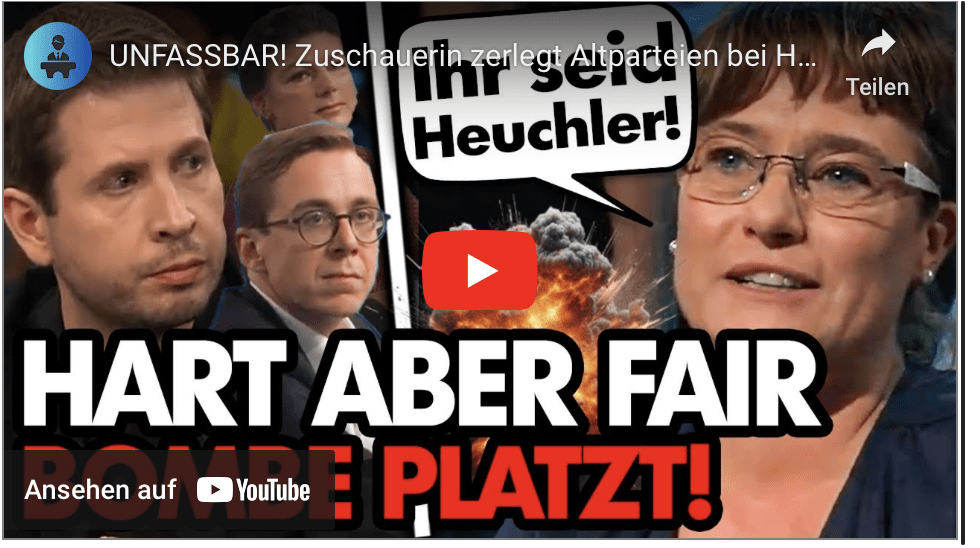 UNFASSBAR! Zuschauerin zerlegt Altparteien bei Hart aber fair!