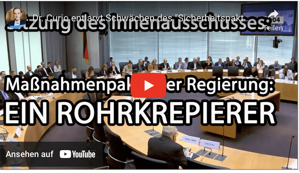 Dr. Curio entlarvt Schwächen des „Sicherheitspakts“ der Regierung bei Anhörung im Innenausschuß