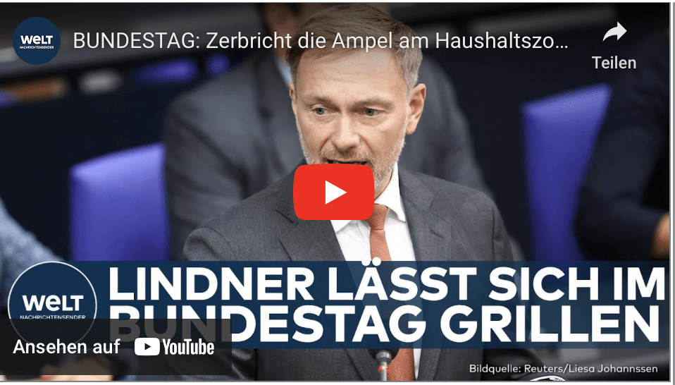 BUNDESTAG: Zerbricht die Ampel am Haushaltszoff? Christan Lindner stellt sich den Abgeordneten!
