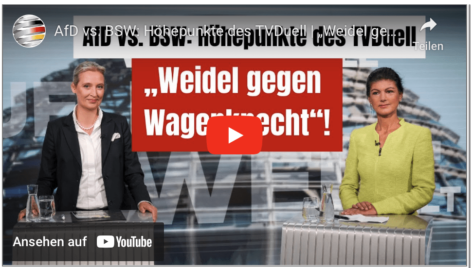 AfD vs. BSW: Höhepunkte des TVDuell | „Weidel gegen Wagenknecht“!