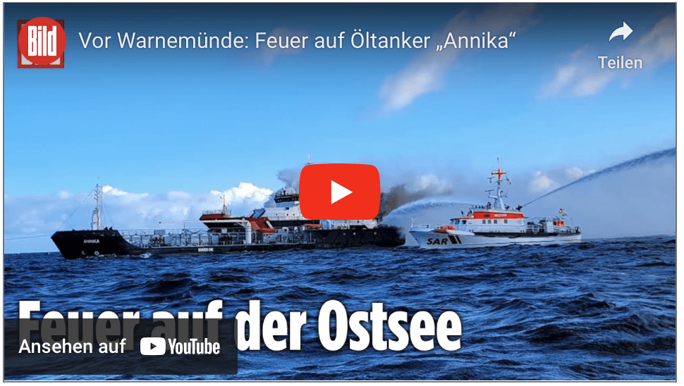 Vor Warnemünde: Feuer auf Öltanker „Annika“
