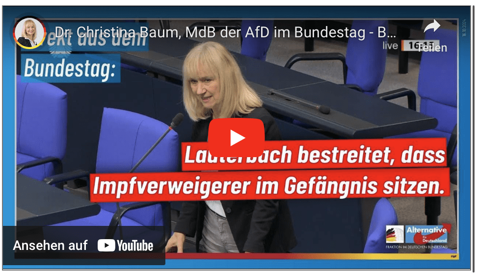 Dr. Christina Baum, MdB der AfD im Bundestag – Befragung des Bundesgesundheitsministers Lauterbach!